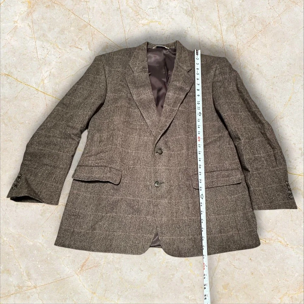 Vintage Brown‎ Herringbone Wool Blazer Union USA Made Classic Mens Sport Coat